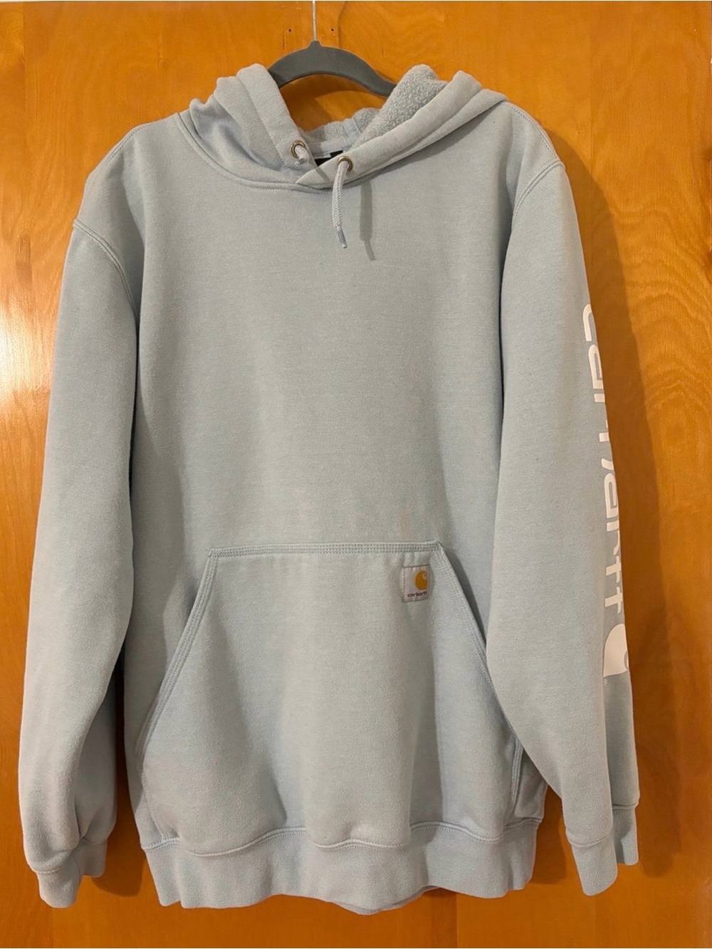 Carhartt Women's Cozy Midweight Logo Sleeve Hoodie - Sky Blue - Medium - EUC